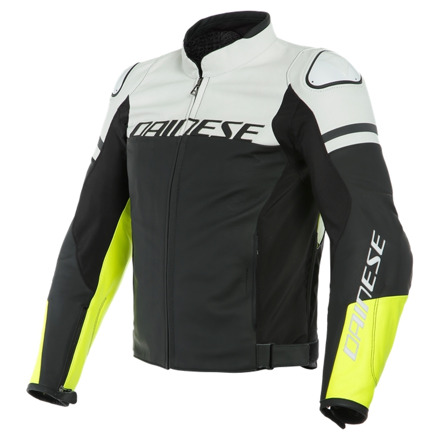 Dainese AGILE LEATHER JACKET, Zwart-Wit-Geel (1 van 2)