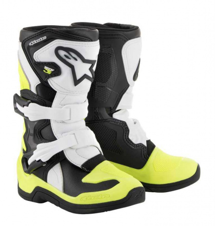 Tech 3S Kids Motorlaarzen - Zwart-Wit-Geel-Fluor