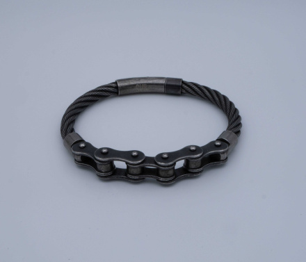 SKLL Design Jewelry vaal zwarte geweven leren motor ketting armband SK, Zwart (1 van 1)