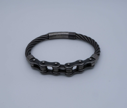 vaal zwarte geweven leren motor ketting armband SK - Zwart