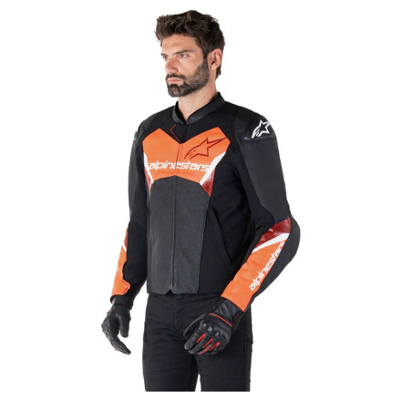 Alpinestars Faster V3 Airflow Leren Motorjas, Zwart-Rood-Fluor (3 van 3)