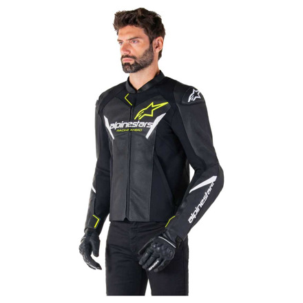 Alpinestars Faster V3 Airflow Leren Motorjas, Zwart-Wit-Fluor (3 van 3)
