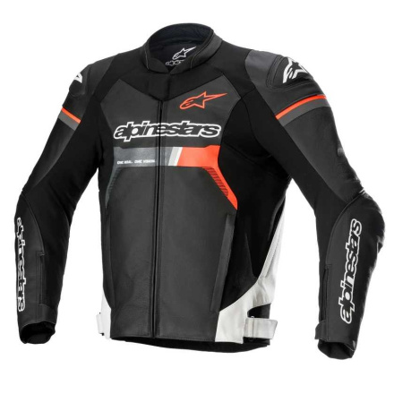 GP Force Leren Motorjas - Zwart-Wit-Rood-Fluor